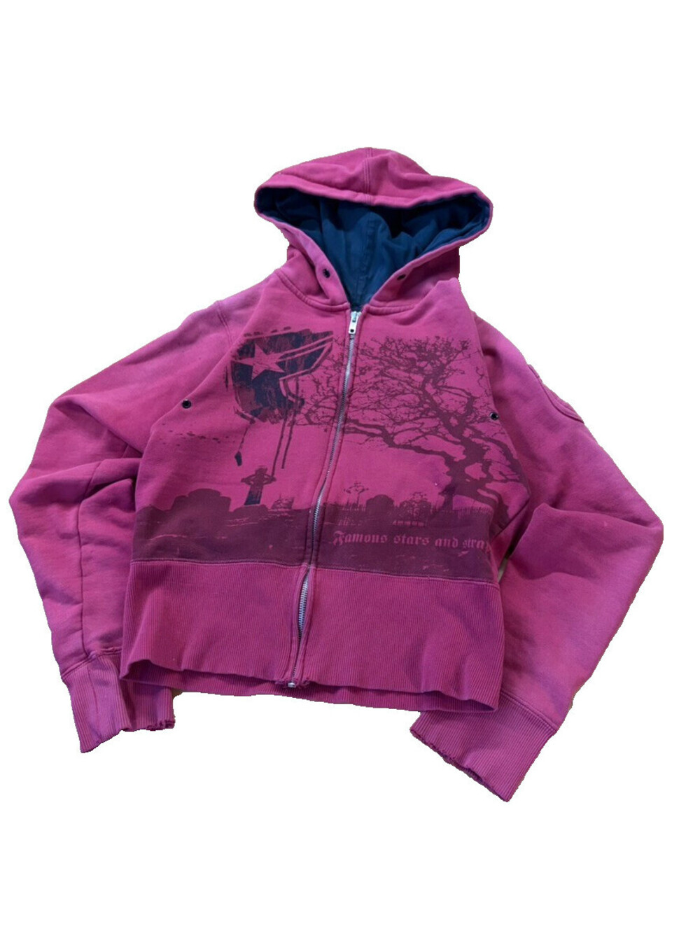 Y2K Famous Stars and Straps Zip Hoodie XS Pink Cropped